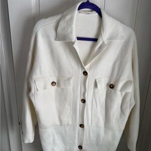 Women's White Cardigan Sweater.